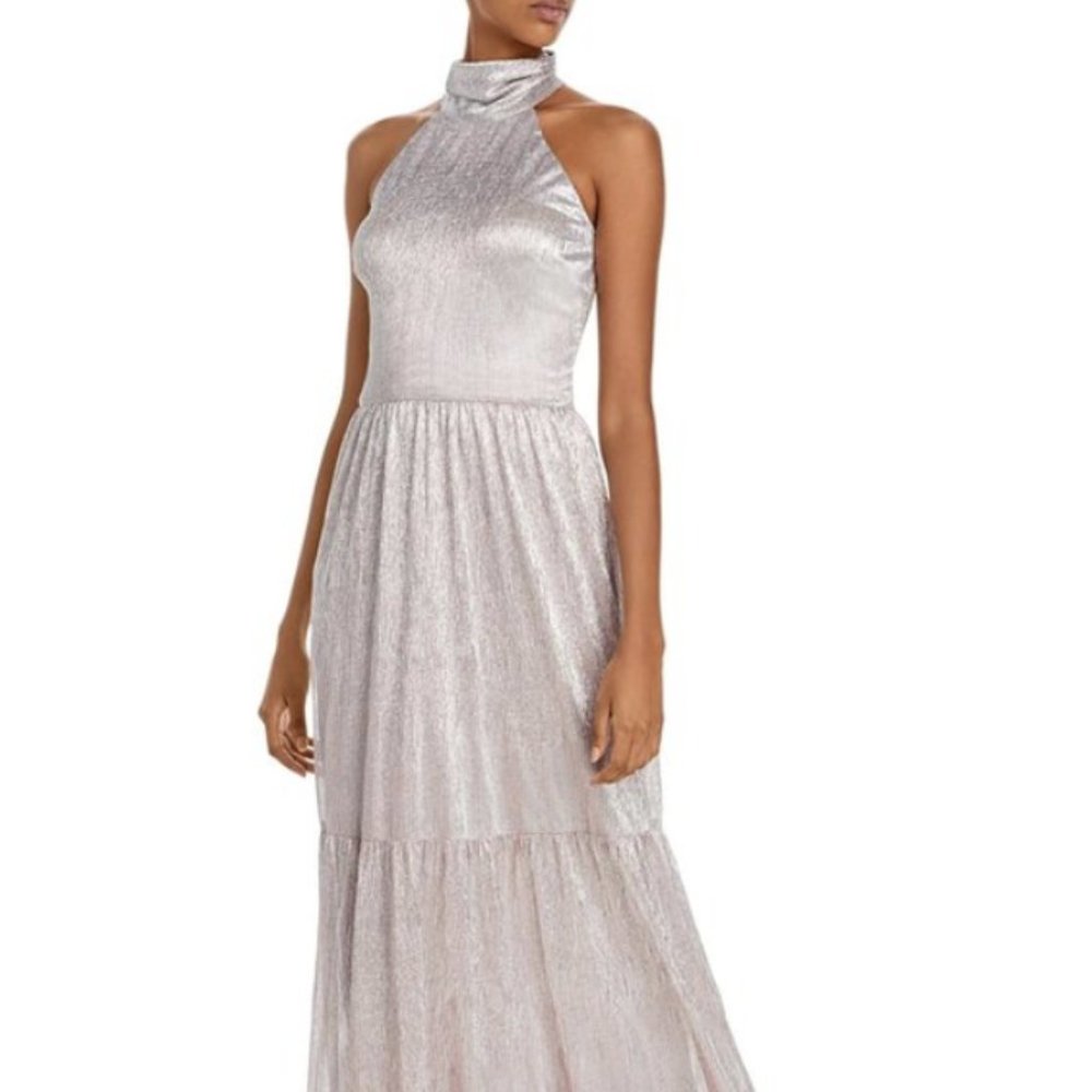 Aqua Silver and Pink Hight Neck Maxi Dress NWT